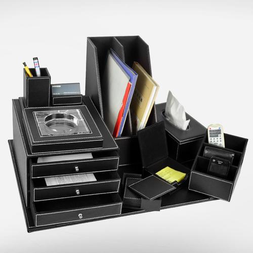高档皮革商务办公用品套装/桌面整理收纳/便签盒/文件柜/桌垫pvc